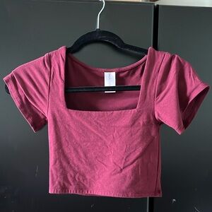 XXXS square neck burgundy cropped tee.